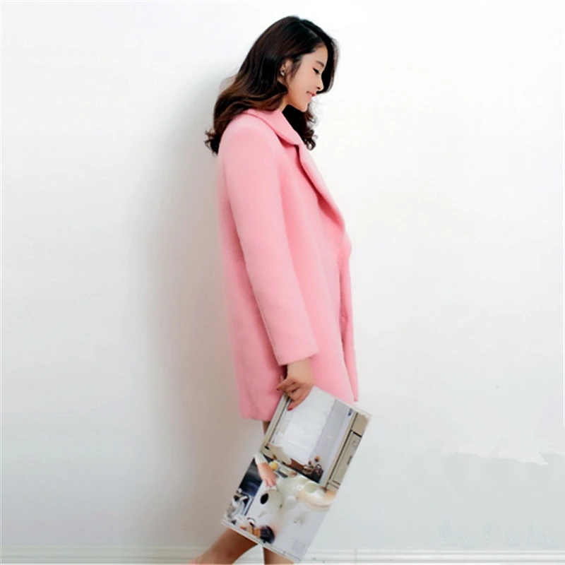 Women Winter H-line Cotton-padded Wool Coat 2019 New Fashion Japanese Sweet Pink Female Thicken Warm Woolen Wadded Jackets | Женская
