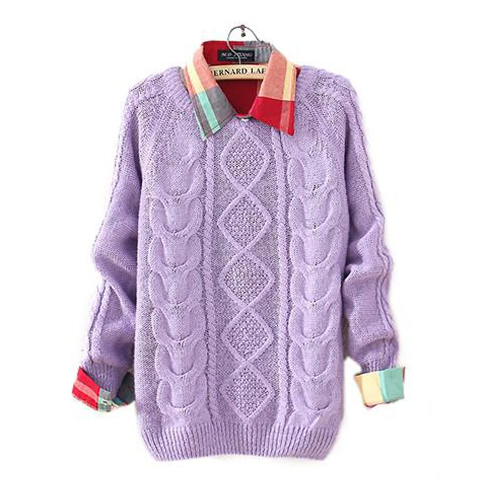 Повседневный фиолетовый свитер с круглым вырезом сиреневый вязаный пуловер