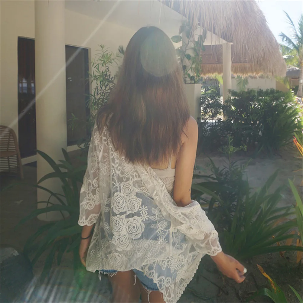 

Women Floral Loose Shawl Kimono Cardigan Boho Lace Tops Jacket Blouse Tops