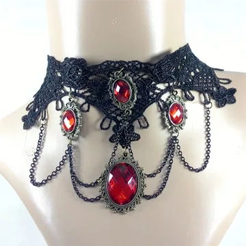 necklace Гражданская война Викторианский 3 шт. бальное платье Южная Белль тартан платье женщин Хэллоуин костюм - Цвет: necklace