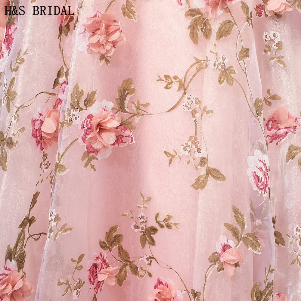 

H&S Bridal A-line Pink formal evening gowns dresses Backless Printed Fabric With 3D flowers evening dresses long 2017