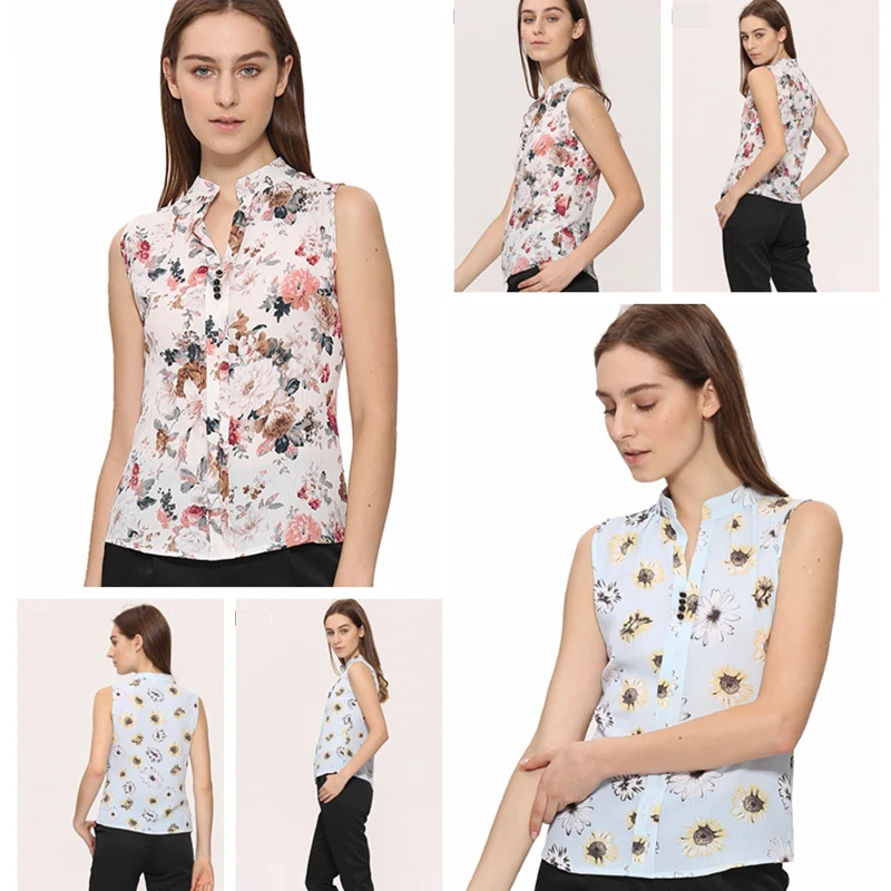 Блузка женская без рукавов с цветочным принтом|shirt women floral|blouse shirt womenfashion |
