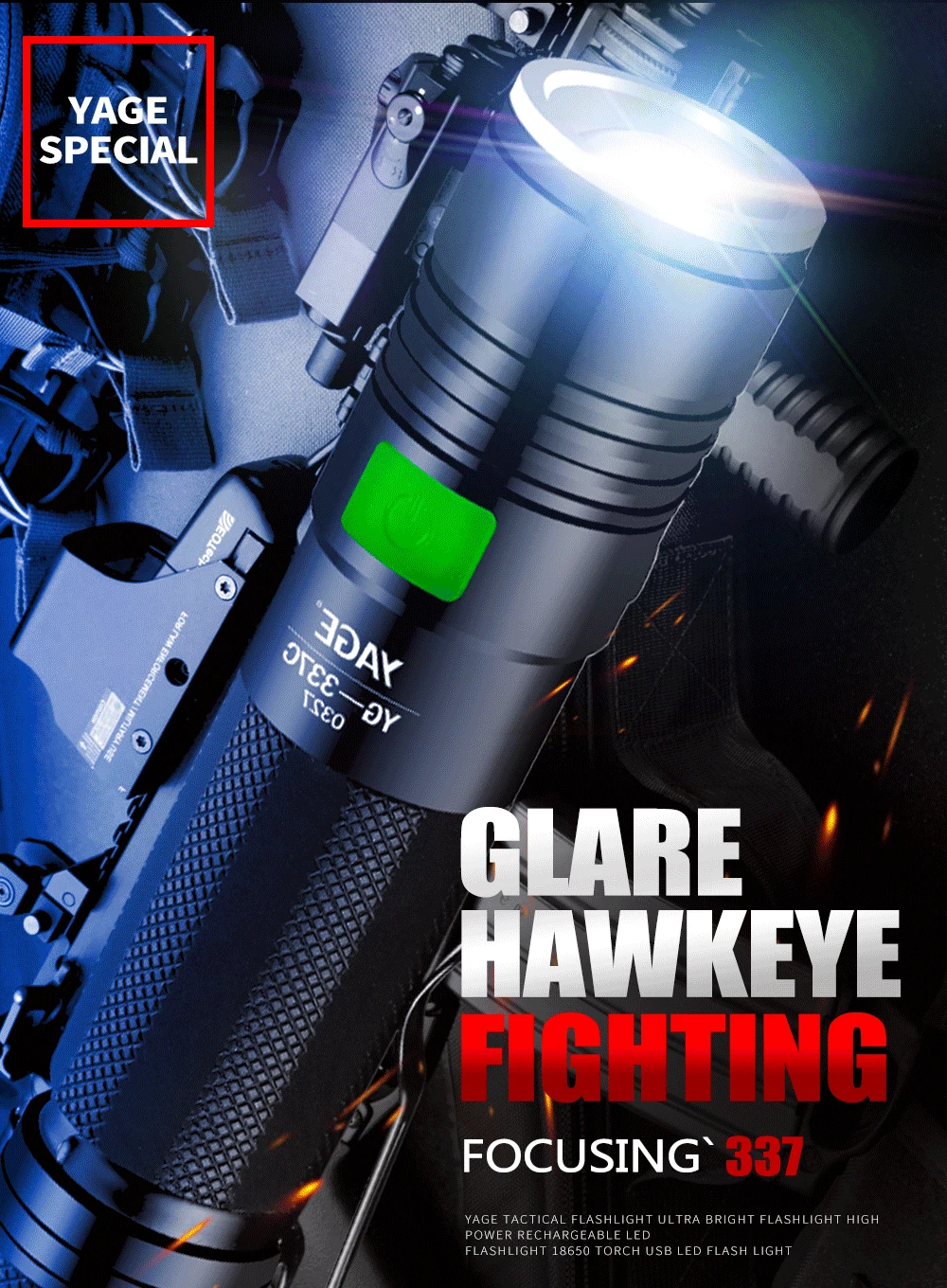 YAGE 337C XM-L Q5 3800LM алюминиевый водонепроницаемый Zoomable CREE светодиодный светильник фонарь светильник для 18650 перезаряжаемый аккумулятор USB 5 режимов