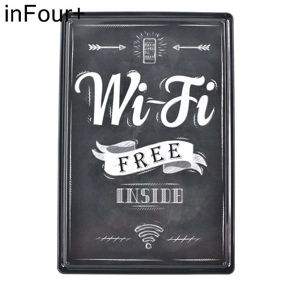 Бесплатный Wi Fi 3D тисненый металлический знак модный Декор жестяной винтажный для