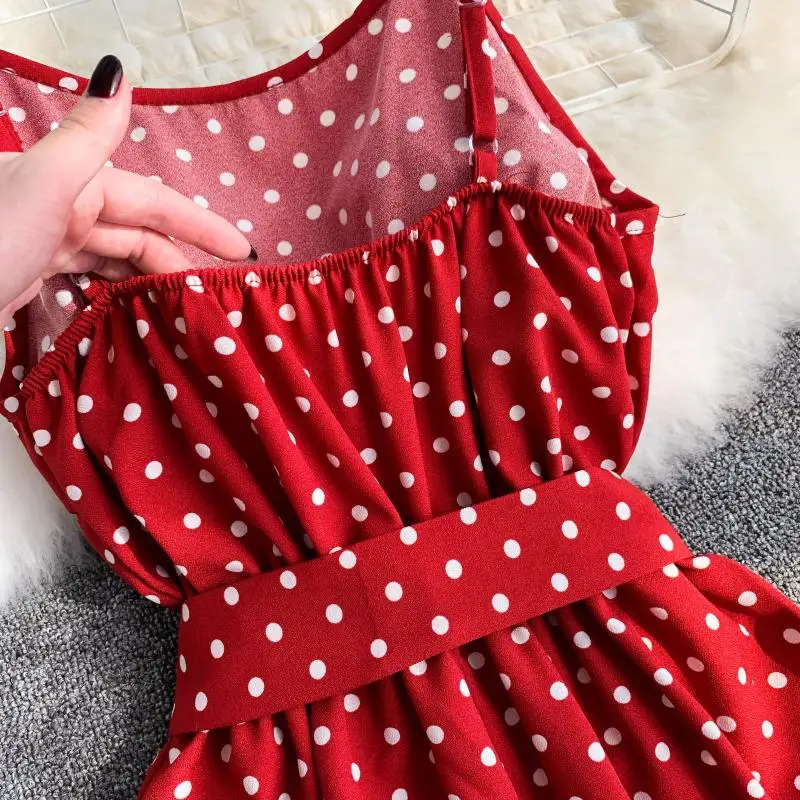 Женский пляжный комбинезон в горошек с V-образным вырезом завышенной талией и