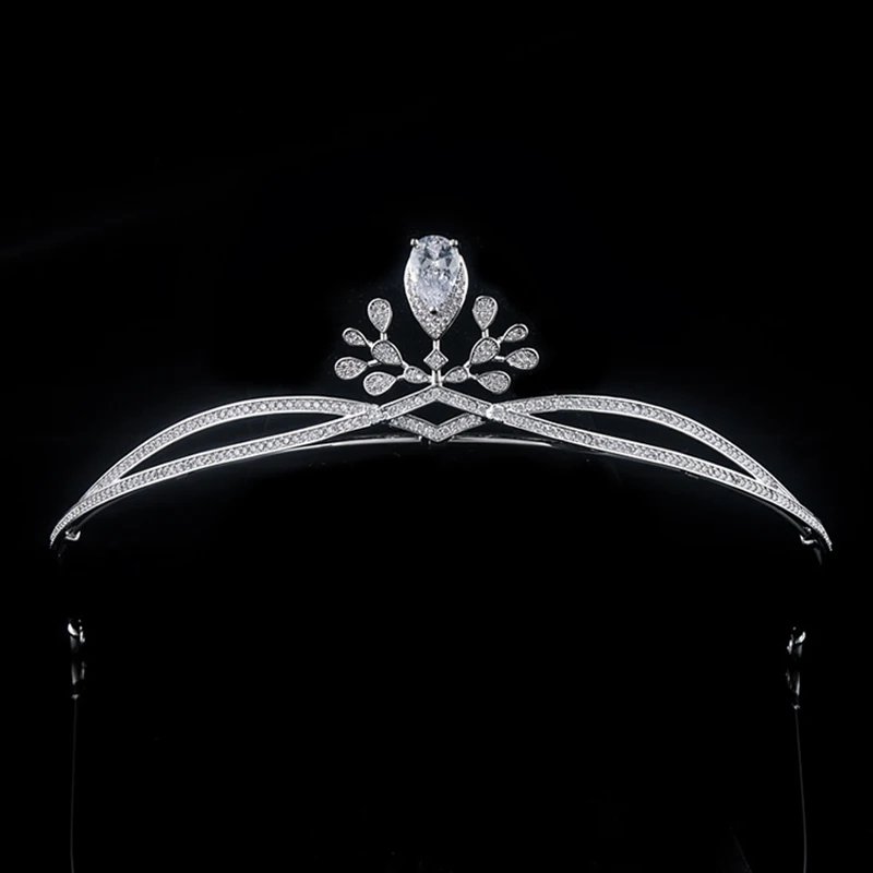 Himstory Simple French Designs Clear Shinny Zircon Brides Crowns Tiaras Wedding Hairbands Hair Accessories Party Hair Jewelry