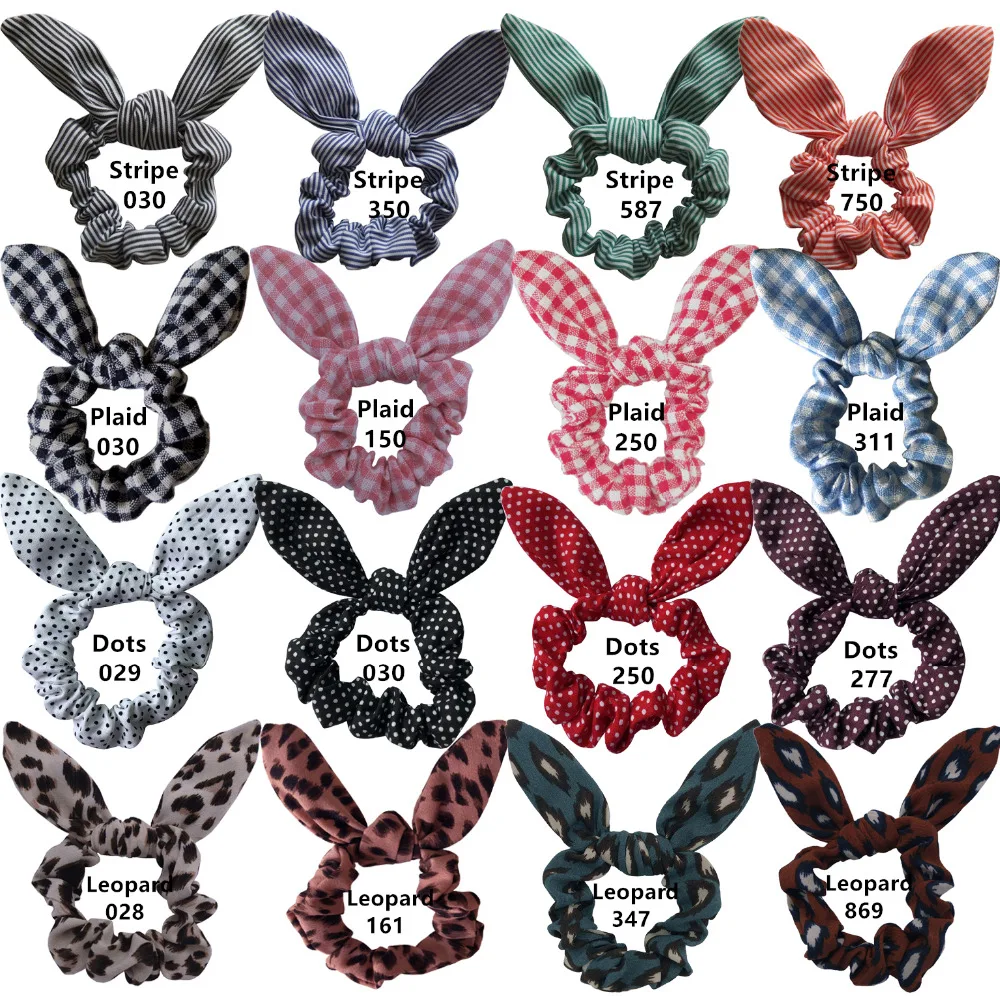 

Plaid Dots Stripe Leopard Rabbit Ears Hair Scrunchies Girls Women Ponytail Holder Ties Hair Elastic Bands Hair Bow Accessories