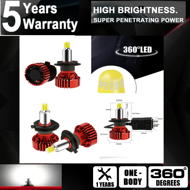 Белый со светодиодными кристаллами 144W H7 светодиодный фары лампы Canbus Error Free 6000K