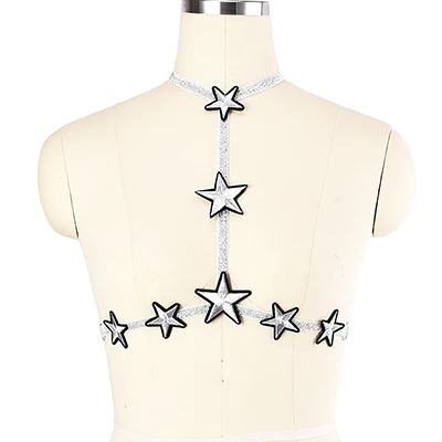 O0706 Silver Jlx.harness мигает пентаграмма желтый Тело Жгут Связывание пикантные панк белье Фетиш Bralette Пастель Гот трусики стринги - Цвет: O0706 Silver