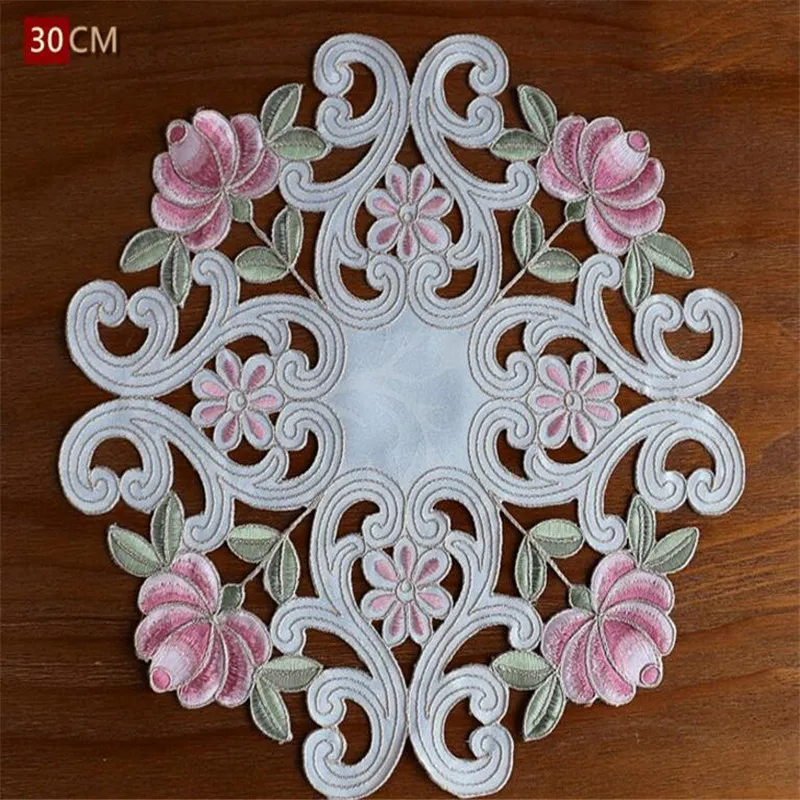 Бесплатная доставка розовый ажурный вышитый кофейный коврик для столовой чехол