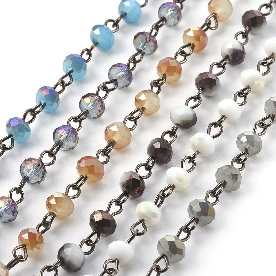 

Electroplate Glass Beads Gunmetal Chains 6x4mm Faceted Rondelle Beads 1m/strand