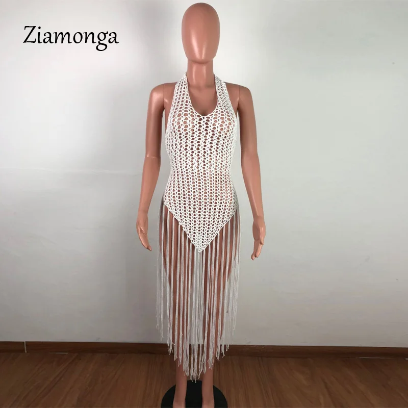 Ziamonga эротичные сетчатые бикини с кисточками накидка для пляжа платье Для женщин