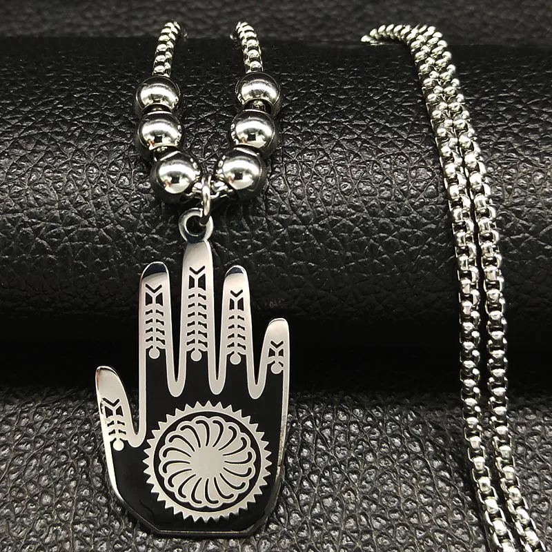 2021 длинное ожерелье из нержавеющей стали для женщин Черная Wicca Hamsa с дизайном рука