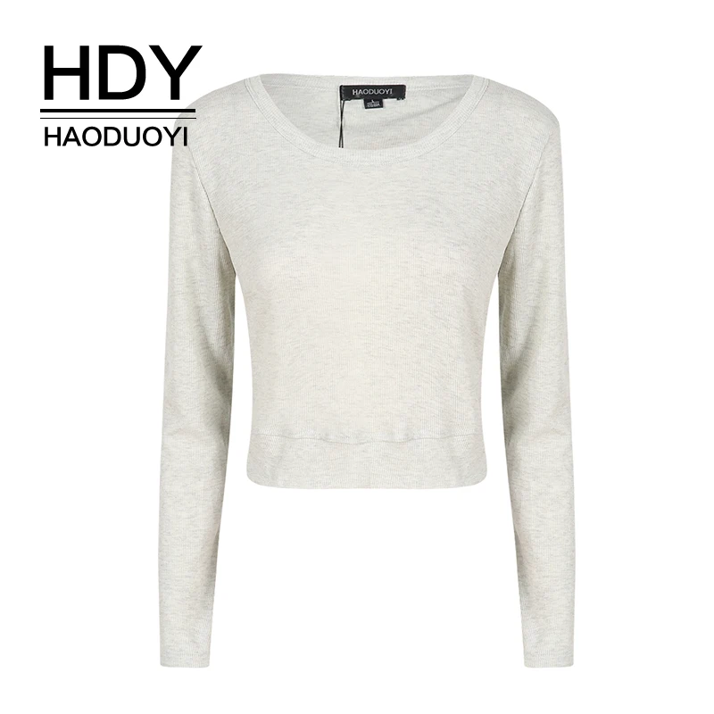 Женская хлопковая Футболка HDY Haoduoyi светло серая Повседневная футболка с длинным