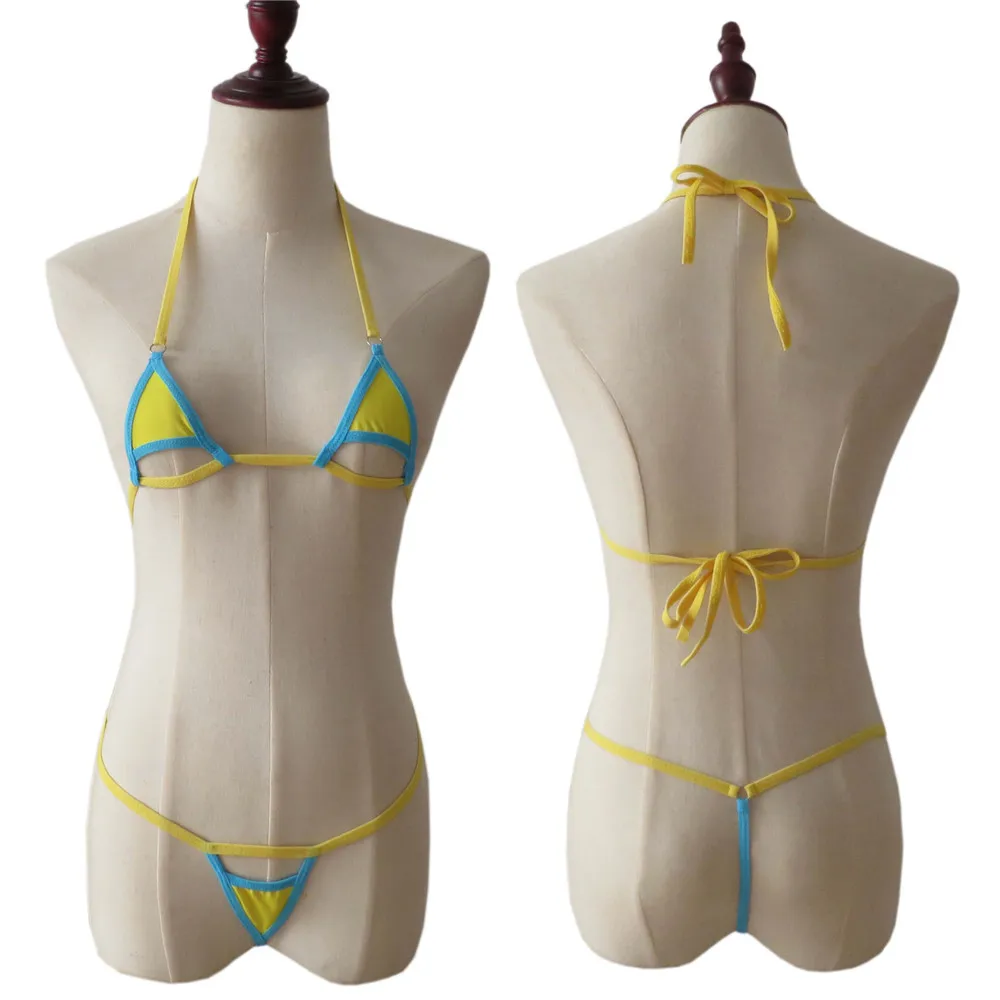Микро-бикини 2019 сексуальный треугольный купальник на бретельках разные цвета с