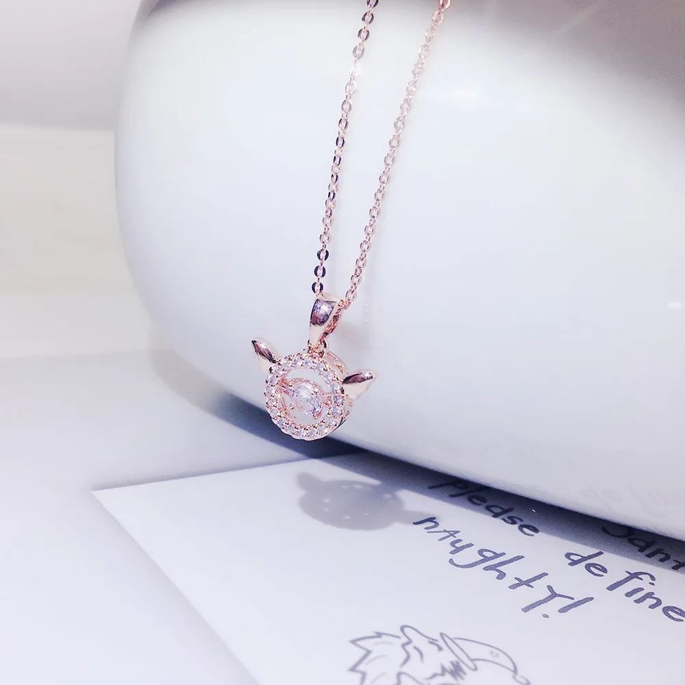 Юнь РУО Херувим Ангел циркония камень кулон ожерелье розовое золото серебряный