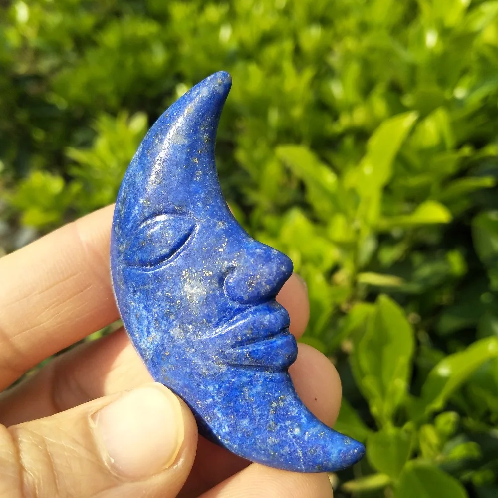 26gBeautiful Natural Lapis Lazuli Crystal Moon Face Hand Carved Reiki Healing Chakra Stone Home Decoration | Дом и сад