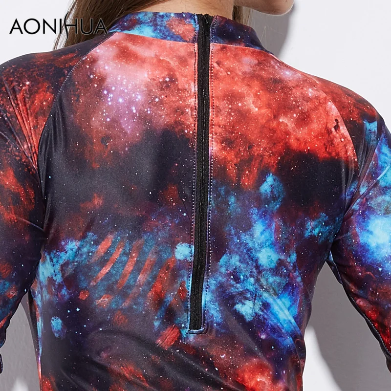 AONIHUA Cosmic Star Цельный купальник для женщин 2018 новый с длинным рукавом на молнии