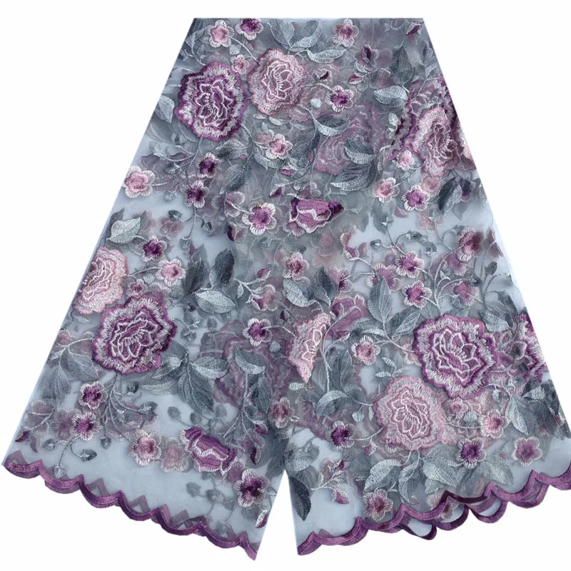 1 Gray Purple Африканская Высококачественная кружевная ткань для платья, французское гипюровое швейцарское цветочное кружево, свадебное платье Tissu лоскутный материал ткань Tecido - Цвет: 1 Gray Purple