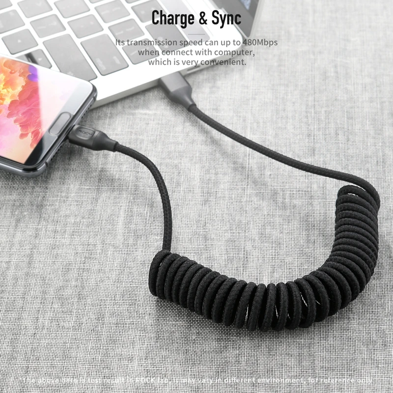 ROCK 1 5 M Выдвижной пружинный usb кабель type C для samsung Galaxy S9 S8 Oneplus 6 быстрой зарядки