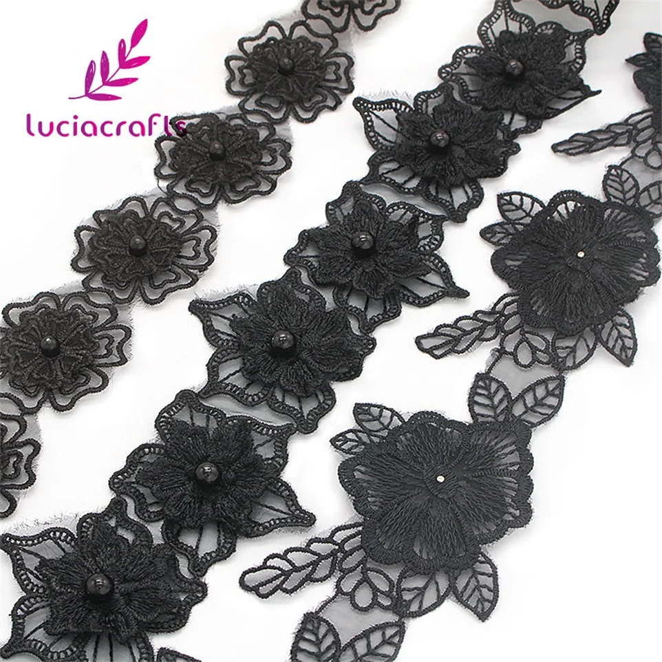 Lucia crafts 1y черная Цветочная вышивка из кружевной ткани Отделка ленты аппликация швейное платье DIY Одежда ручной работы материалы N0703
