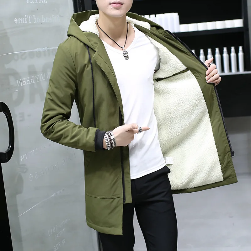 2018 Winter Jacket men hooded Slim velvet Parka Hombre long Jacket coat cashmere mens windbreaker Parkas cotton youth clothing