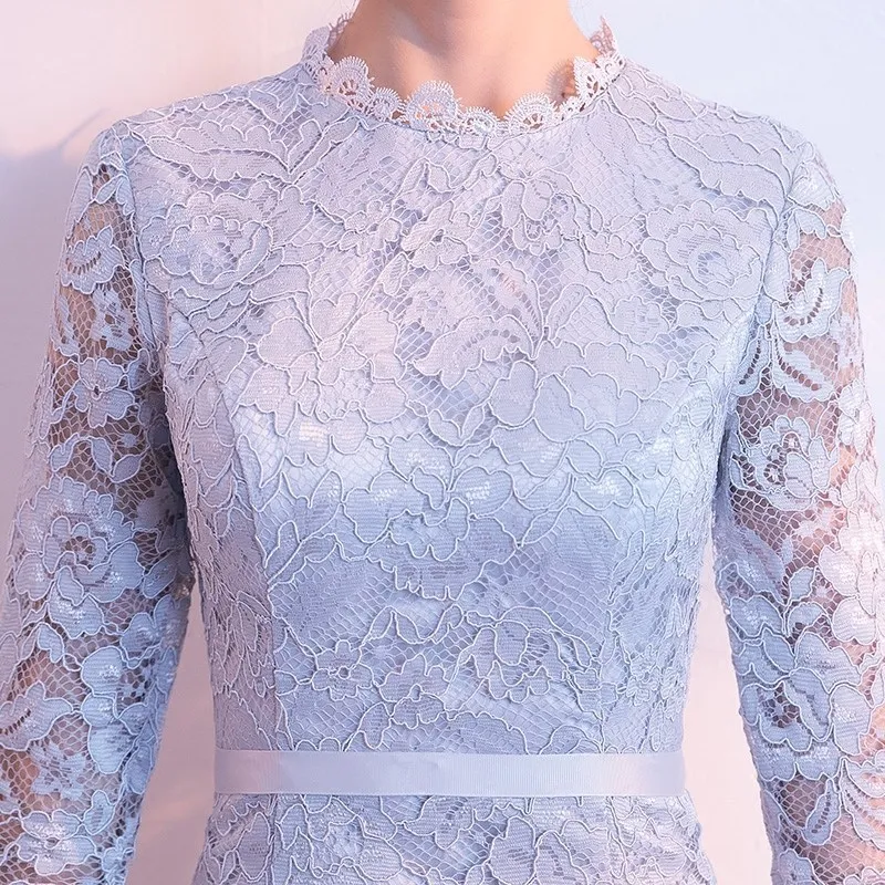 Серое кружевное китайское традиционное платье длинное Ципао для невесты Vestidos