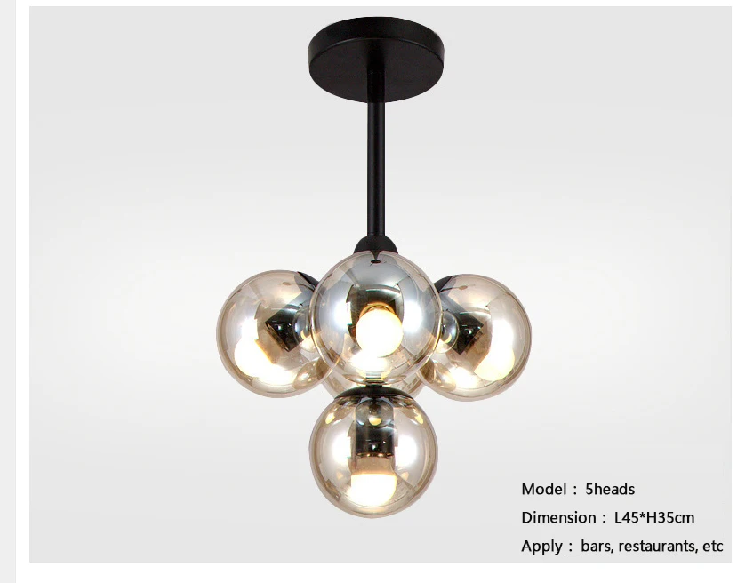 Современная светодиодная молекулярная люстра Bubble Smoky glass Ball освещение потолочный светильник подвесные светильники винтажный Лофт гостиная - Цвет абажура: 5 heads