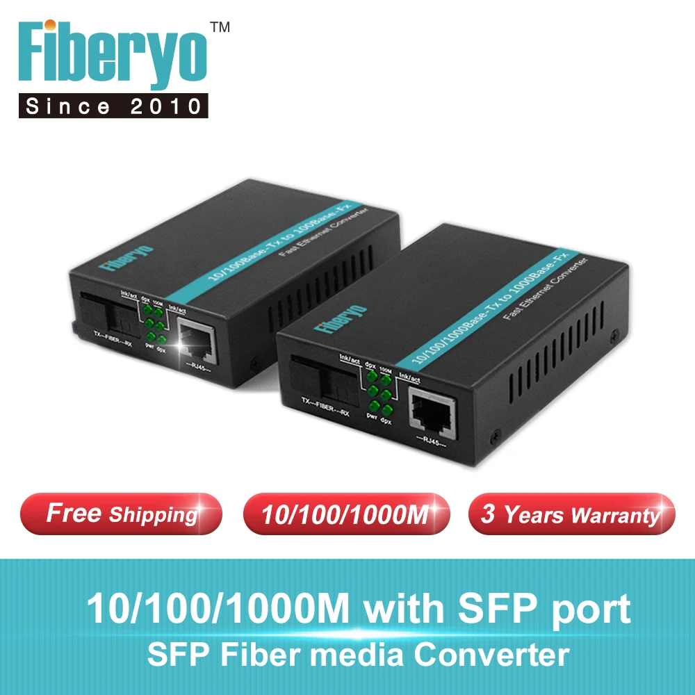 Fiberyo 10/100/1000 M Ethernet медиа конвертер SFP оптоволоконный к RJ45 локальных сетей
