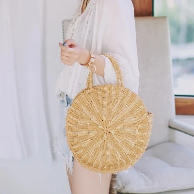 2018 круглая соломенная сумка для Для женщин пляжные сумки ручной работы s из