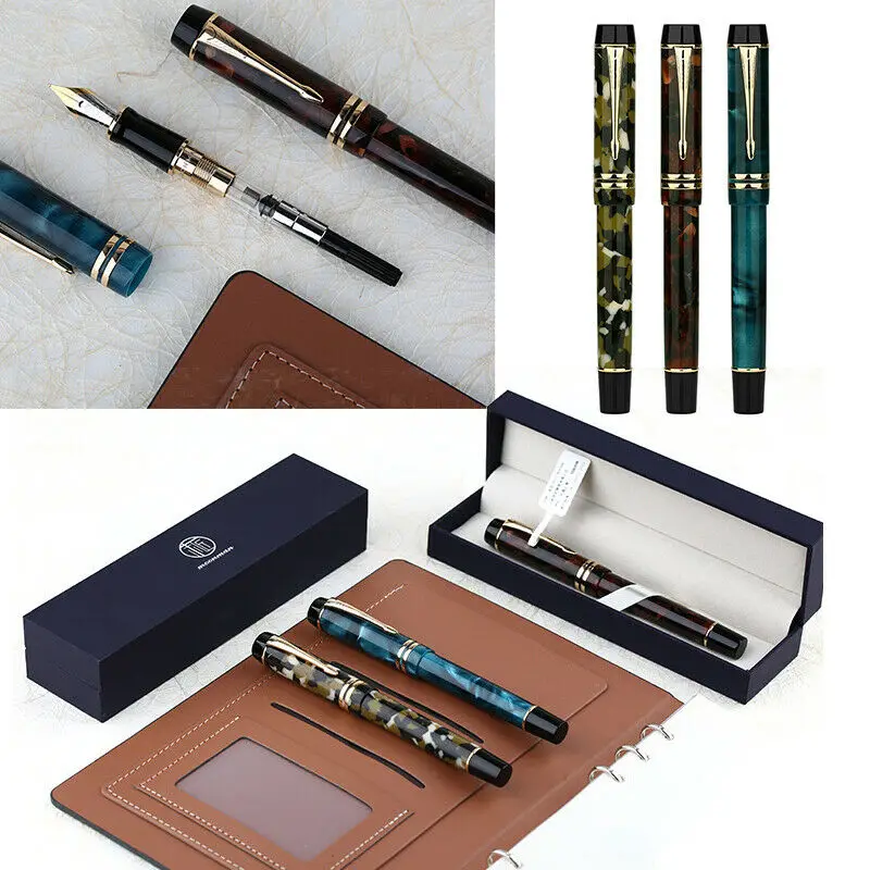 Moonman M600s Acrylic Fountain Pen Gold Fine Nib Fashion Gift Writing Ink Pen with Gift Box Set For Business Office Student
