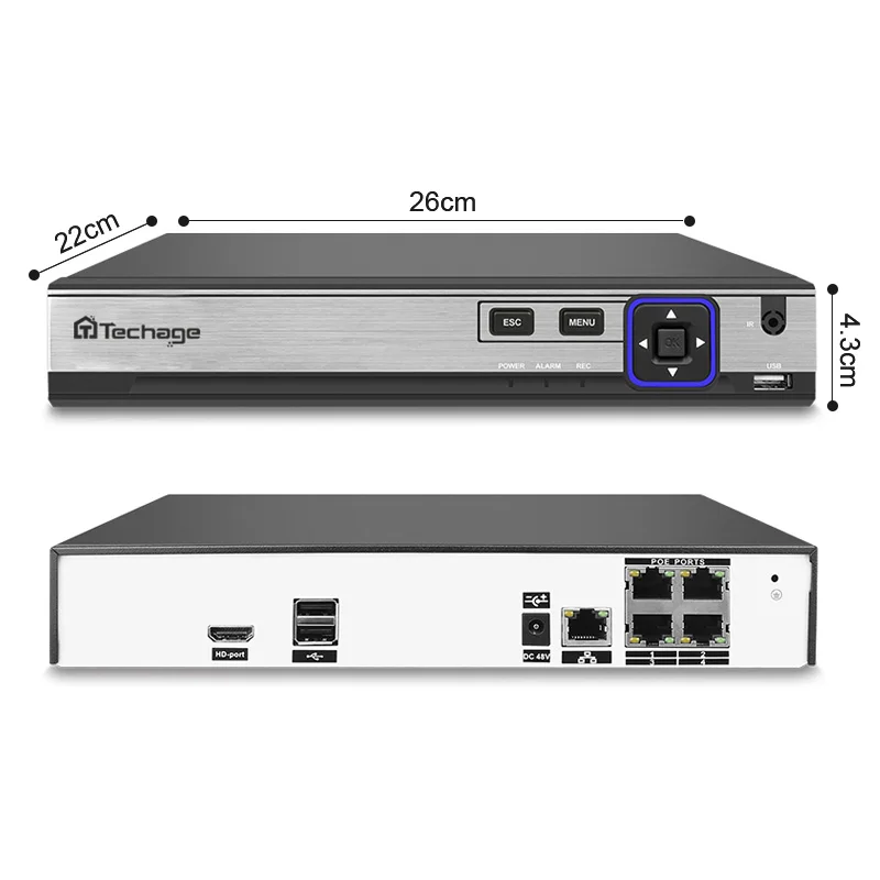Techage H.265 4CH комплект системы охранного видеонаблюдения 4MP безопасности Камера