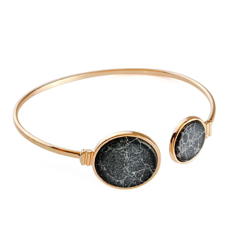 Браслет-зажим круглой формы из золота с геометрическим узором из белого и черного фальшивого мрамора для женщин моды SL3.