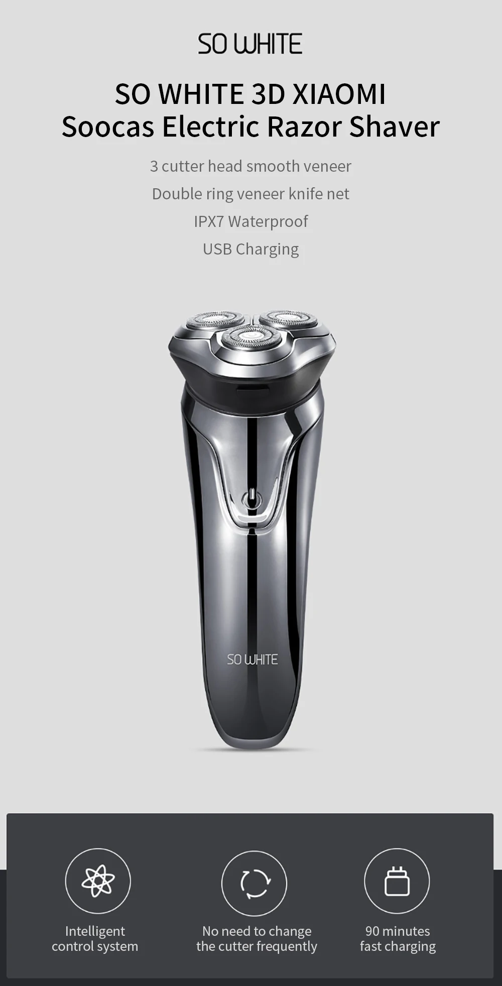 XIAOMI Youpin Мужская моющаяся USB перезаряжаемая электробритва Беспроводная умная бритва с управлением IPX7 Водонепроницаемая бритва для бритья бороды