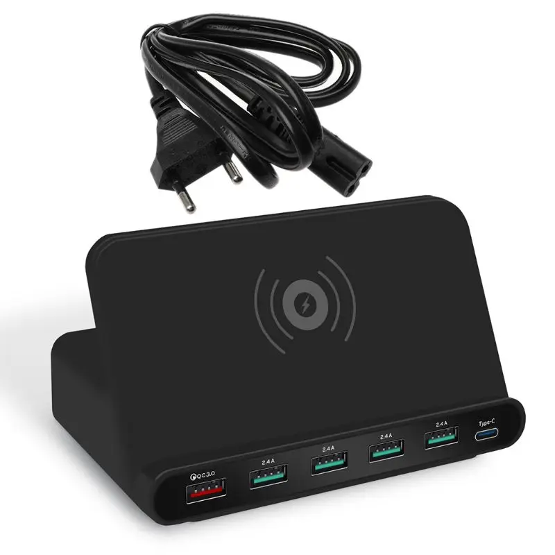 7-в-1 Беспроводной Зарядное устройство QC 3,0 Быстрая зарядка 5 Порты usb Тип C зарядная док-станция для iphone samsung смартфона Xiaomi