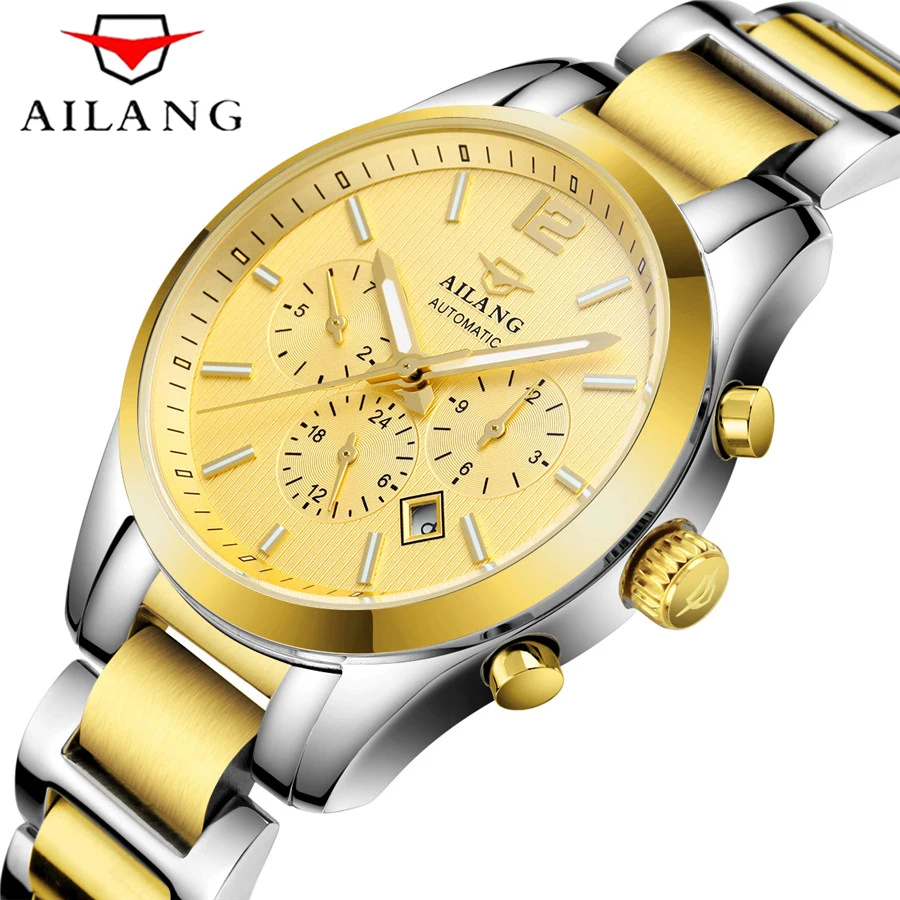 Часы наручные AILANG Мужские механические спортивные дизайнерские золотистые