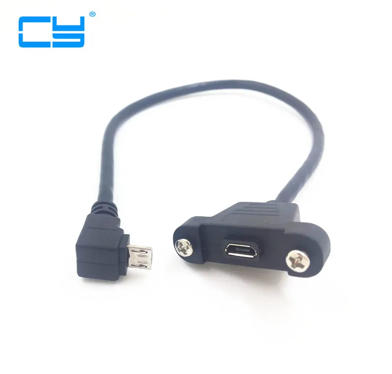 

Up&Down 90 Degree Angled Micro USB 2.0 Male to Female Extension Cable Full 5Pin Connected With screws Panel Mount Hole 30cm 50cm