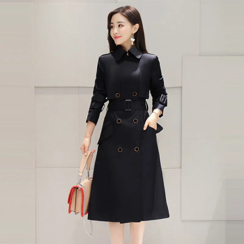 Тренч Женский длинный двубортный с защитой от ветра на весну и осень Y1405 |