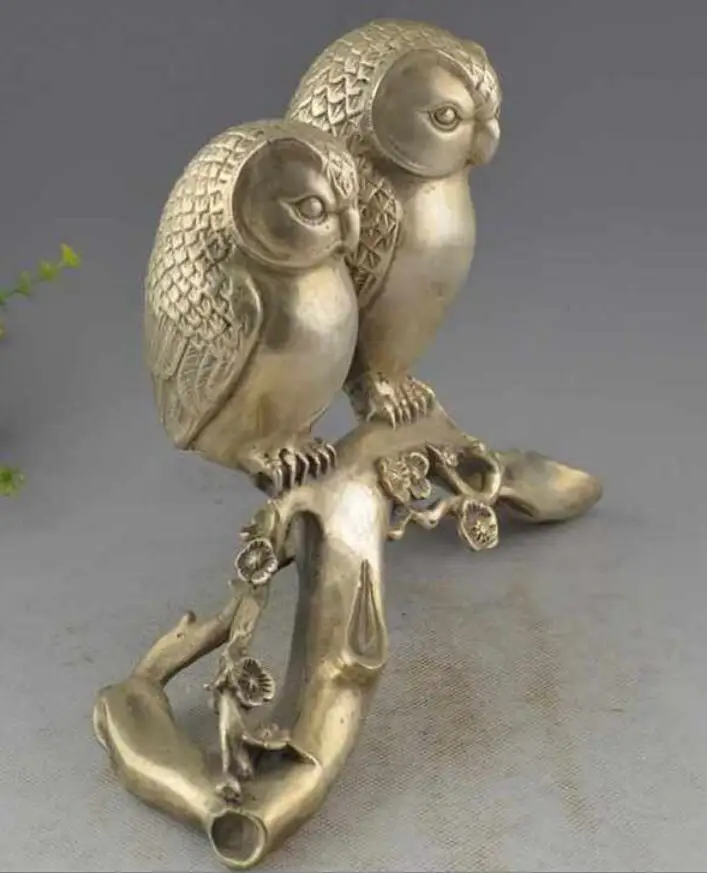 

China white copper Lucky nighthawk bird of Minerva owl on Branches Statue