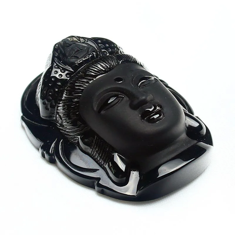 Прямая поставка занавес из бусин подвеска натурального обсидиана в виде черной головы Гуаньинь модные