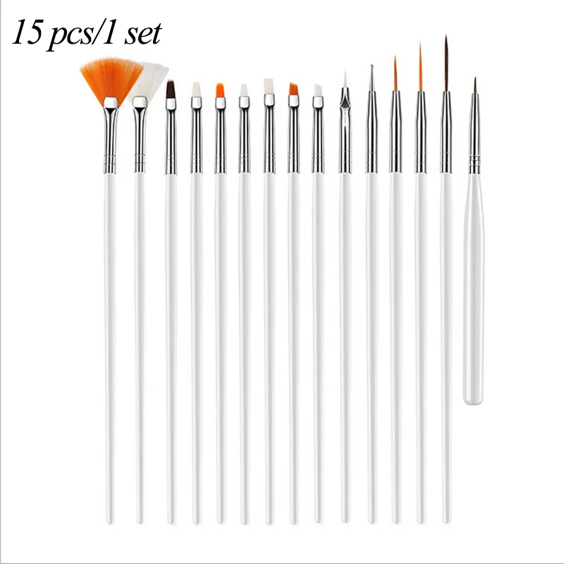 15 pcs-1 set Zziell 1 шт. градиентные веерные розовые Стразы для ногтей с ручкой пылезащитный блеск средство для снятия пудры ручка для дизайна ногтей ручка для рисования кисть-вкладыш - Цвет: 15 pcs-1 set