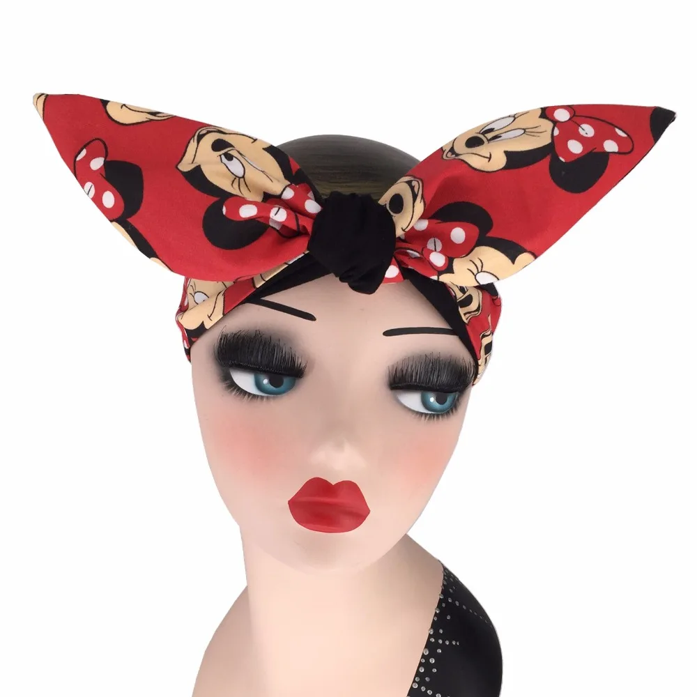 Женская винтажная бандана в красно черном стиле с рисунком мыши галстук бабочка