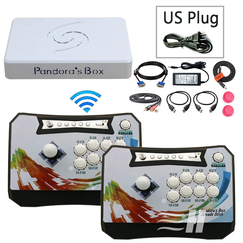 2P 2 black US plug Pandora Box 6 1300 в 1 беспроводной игровой джойстик контроллер 2 игроков джойстик консоль может добавить 3000 игры fba mame ps1 3d игры - Цвет: 2P 2 black US plug