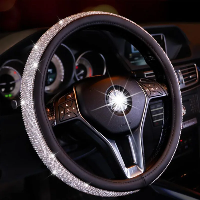Роскошные хрустальные автомобильные чехлы рулевого колеса автомобиля кожаные для женщин девушек с шикарным рулевым колесом аксессуары для салона автомобиля