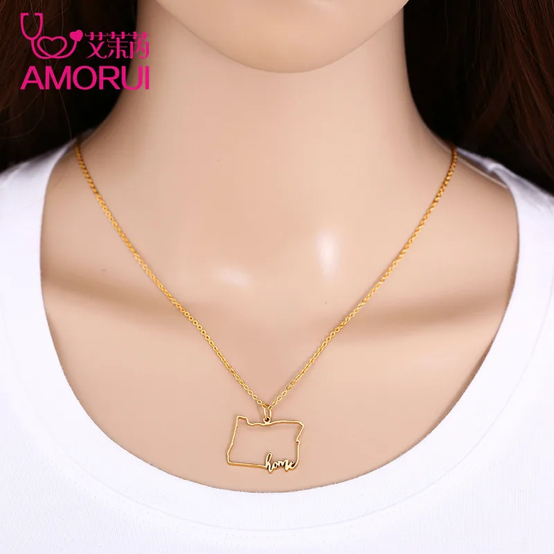 AMORUI Новый Нержавеющая сталь цвета: золотистый Цвет штата Орегон дома кулон