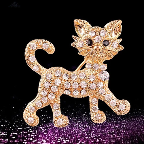 Women Fashion Shining Rhinestone Brooch Cool Cat Pattern Decor Jewelry Women's Weddings Banquet Pins New Year's Gifts | Украшения и