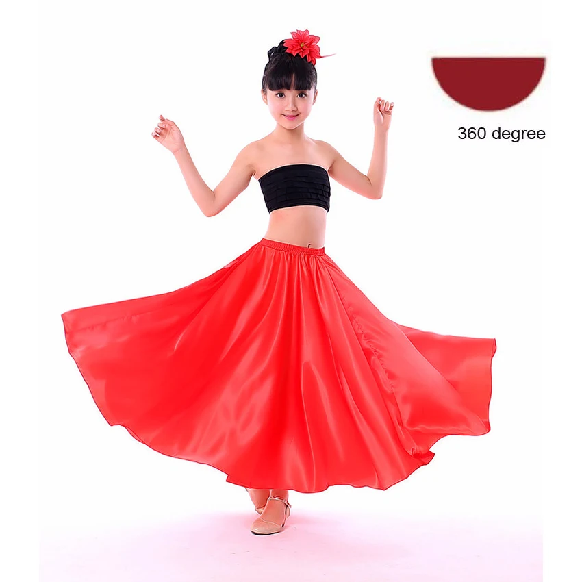 Red skirt 360 Танцевальные Костюмы для маленьких девочек, юбка для испанского фламенко, атласная однотонная красная сценическая одежда, платье для выступлений размера плюс, юбка для танцев - Цвет: Red skirt 360