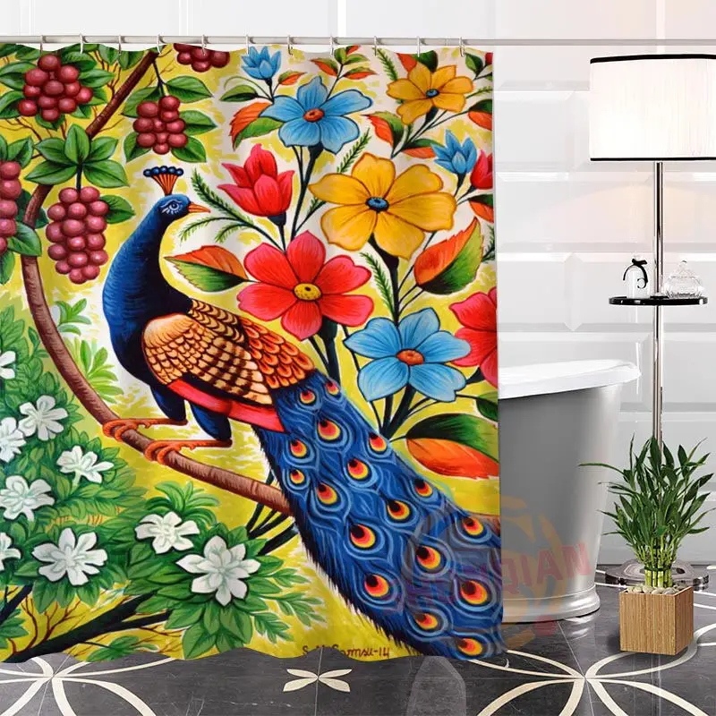 

New arrival Eco-friendly Custom Unique Blue Peacock Fabric Modern Shower Curtain bathroom Waterproof for yourself H0220-2