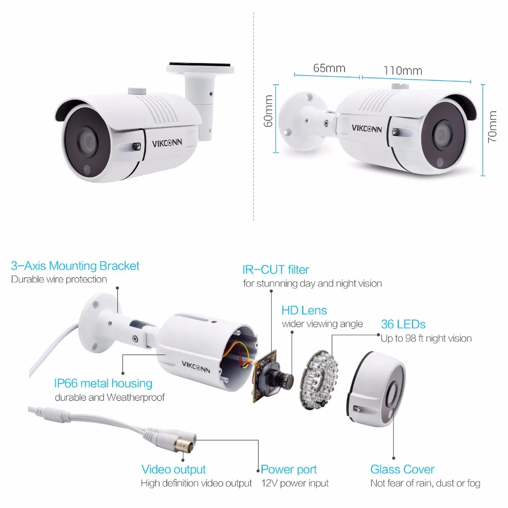 VIKCONN 4CH 1080 P система видеонаблюдения 4 шт. 2.0MP sony IMX322 наблюдения ссtv ИК