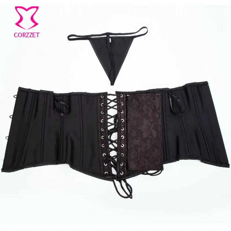 Черный Жаккардовый готический корсет подгрудный корсеты для женщин сексуальные